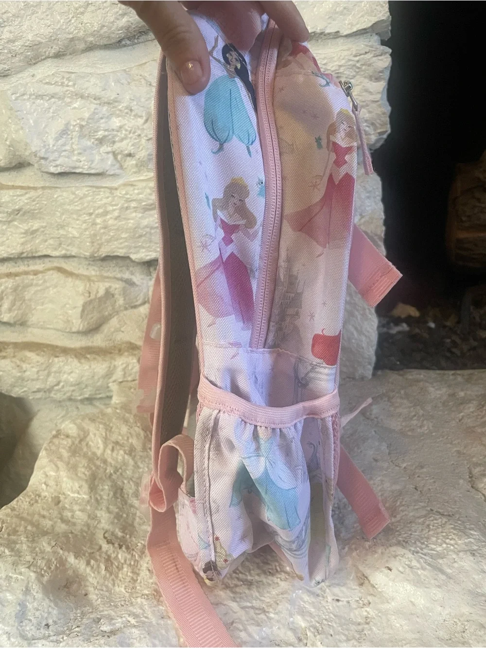 Pottery Barn Kids Pink Shimmer Disney Princess Print Backpack